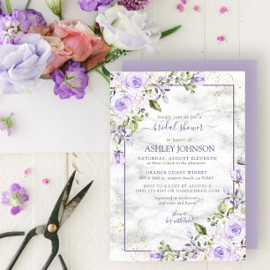 Convite Chá de panela Floral Dourado de Marble Lavanda Li