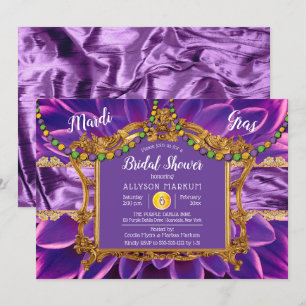Convite Chá de panela floral Dourado do carnaval do roxo 
