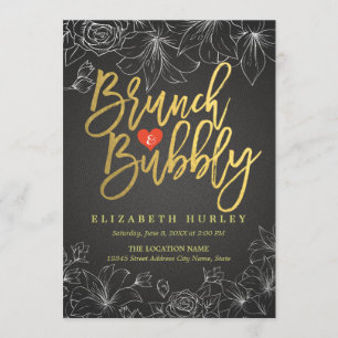 Convite Chá de panela Floral Dourado e preto Brunch e Bubb