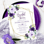 Convite Chá de panela Floral Dourado Geométrico Púrpura<br><div class="desc">Chá de panela Floral Dourado Geométrico Púrpura</div>