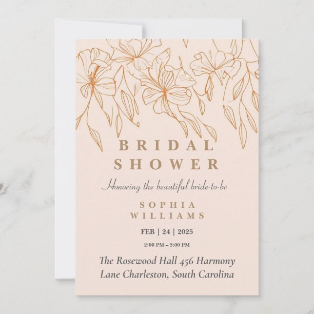 Convite Chá de panela Floral Dourado minimalista (Frente)