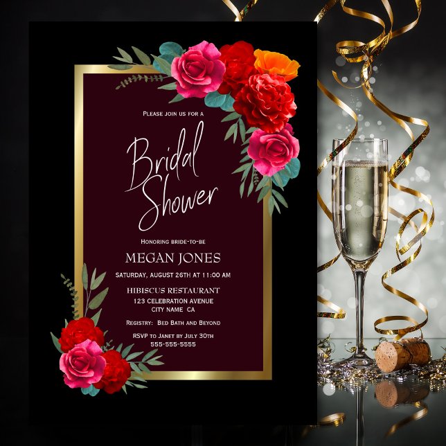 Convite Chá de panela Floral Dourado Negro (Criador carregado)