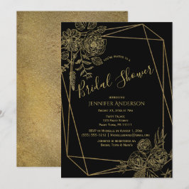 Convite Chá de panela Floral Dourado Preto