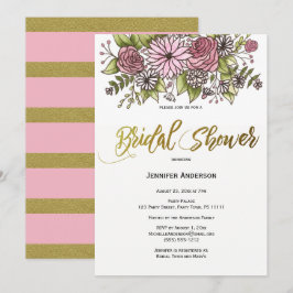 Convite Chá de panela Floral Dourado rosa