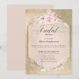 Convite Chá de panela Floral Dourado Rosa Blush