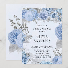 Convite Chá de panela Floral Dusty Blue e Silver