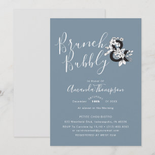 Convite Chá de panela Floral Elegante Ampersand Azul Dusty