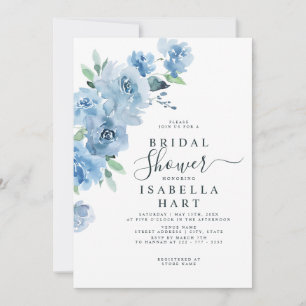 Convite Chá de panela Floral Elegante Azul-Bebê Azul-Azul