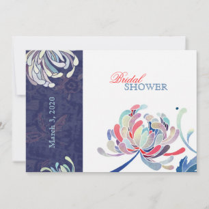Convite Chá de panela Floral Elegante Azul e Branco Marin