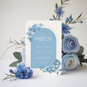 Convite Chá de panela Floral Elegante Blue Watercolor