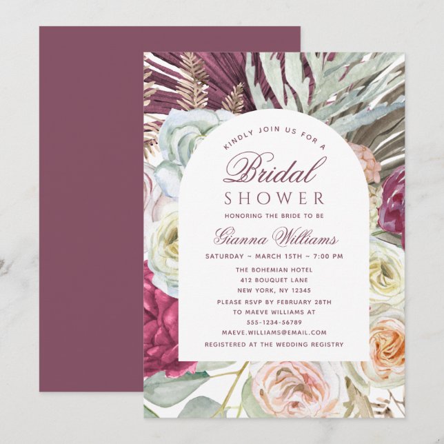 Convite Chá de panela Floral Elegante Boho (Frente/Verso)