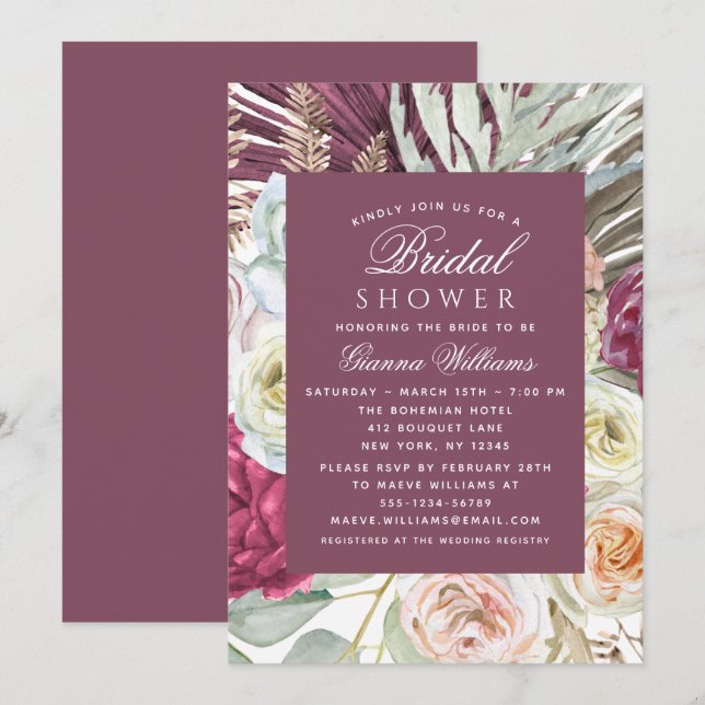 Convite Chá de panela Floral Elegante Boho (Frente/Verso)