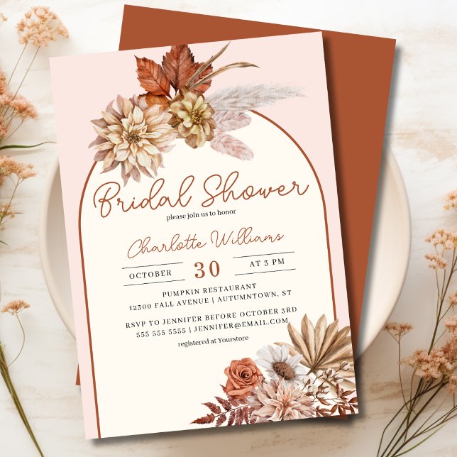 Convite Chá de panela Floral Elegante Boho (Elegant Boho Floral Bridal Shower Invitation)
