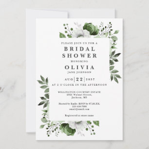 Convite Chá de panela Floral Elegante Boho Olive Green
