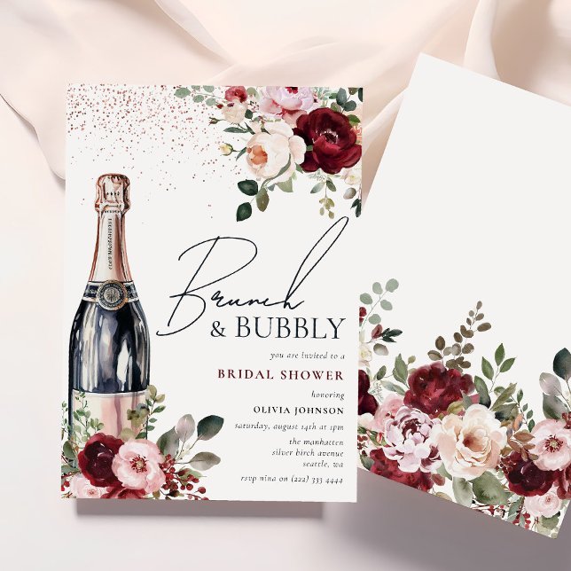 Convite Chá de panela Floral Elegante Brunch e Bubble (Criador carregado)