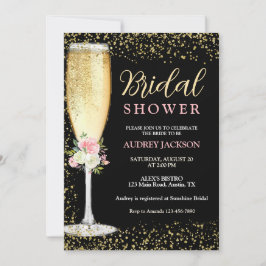 Convite Chá de panela Floral Elegante Champagne Brunch