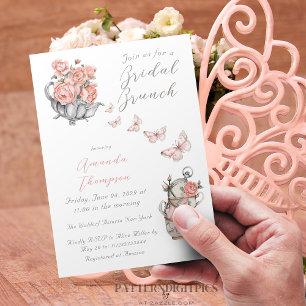 Convite Chá de panela Floral Elegante De Chá Rosa Brunch