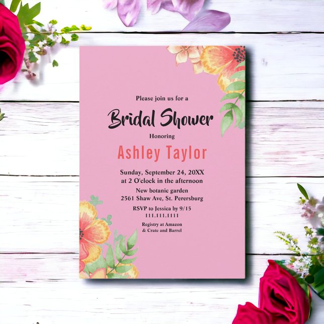 Convite Chá de panela Floral Elegante de Flores Rosa Boho (Criador carregado)