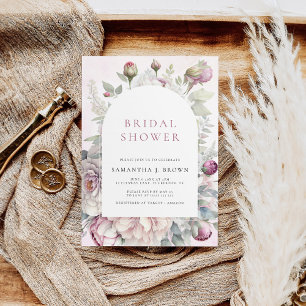 Convite Chá de panela Floral Elegante de Peões Rosa Esbran