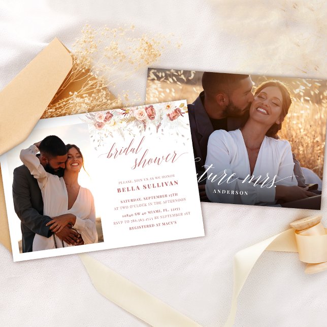 Convite Chá de panela Floral Elegante de Rosa Dusty (Criador carregado)