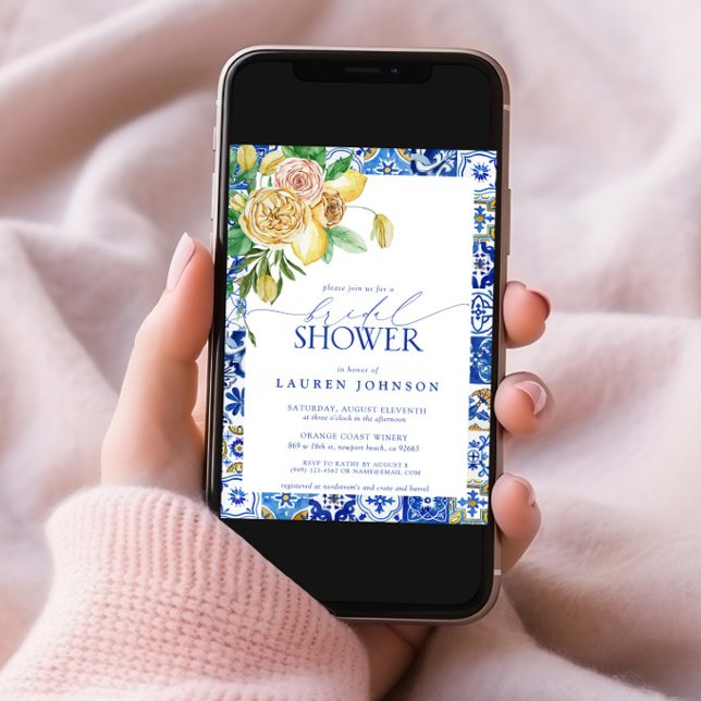 Convite Chá de panela Floral Elegante Mediterrânica Lemon (Criador carregado)