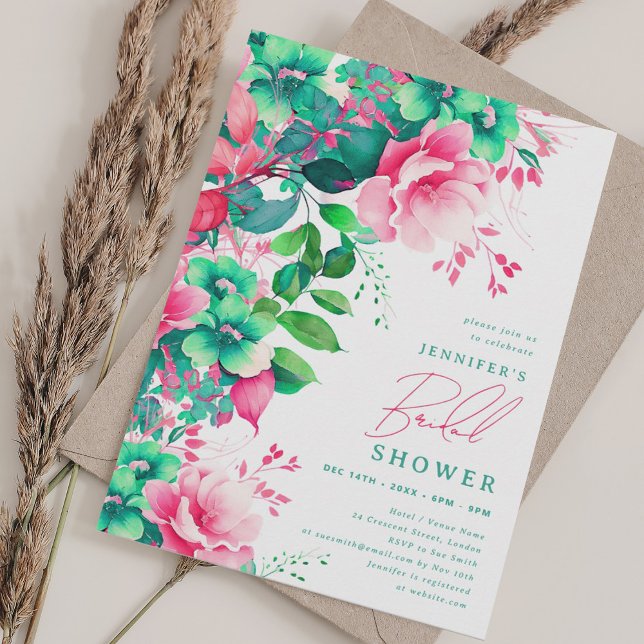 Convite Chá de panela Floral Elegante Primavera Verão (Elegant Spring Summer Floral Bridal Shower Invitation)