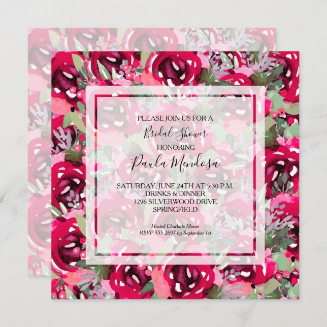 Convite Chá de panela Floral Elegante Watercolor (Frente/Verso)