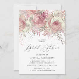 Convite Chá de panela Floral Encantado de Prata e Blush
