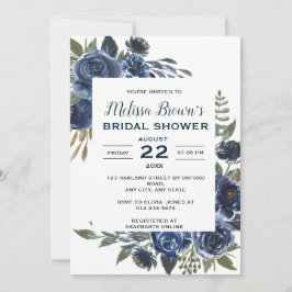 Convite Chá de panela Floral Eucalipto Verde Azul Russo