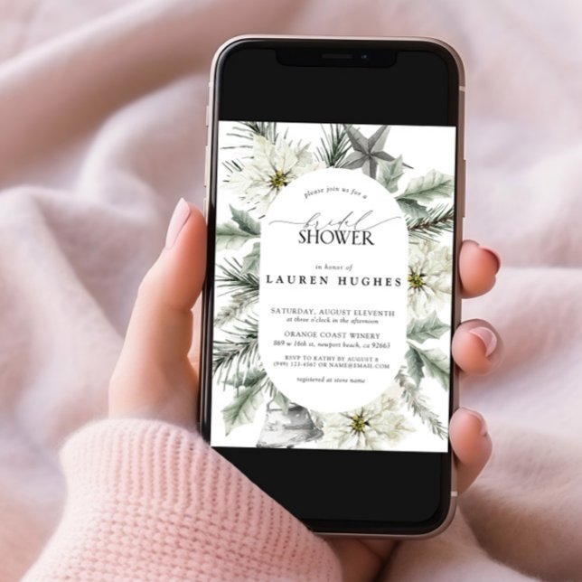 Convite Chá de panela Floral Evergreen de inverno Moderno (Criador carregado)