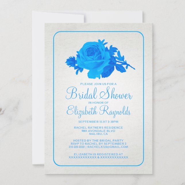 Convite Chá de panela Floral/Flor Russo Azul (Frente)