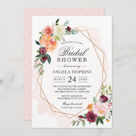 Convite Chá de panela Floral Geométrico Blush Watercolor