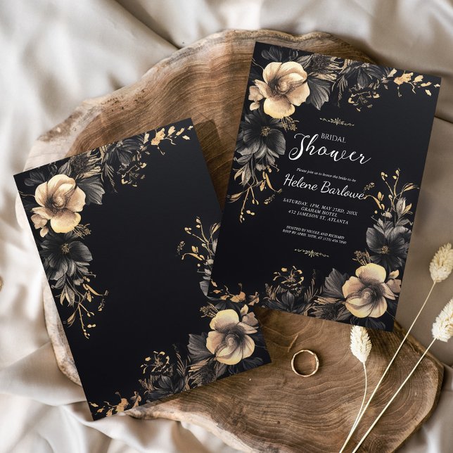 Convite Chá de panela Floral Gótico Escuro (Dark Moody Gothic Floral Bridal Shower Invitation)
