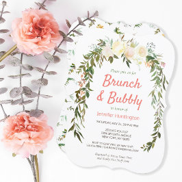 Convite Chá de panela Floral Ivory Coral Brunch e Bubbles