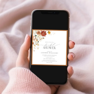 Convite Chá de panela Floral Laranja Elegante Queimado