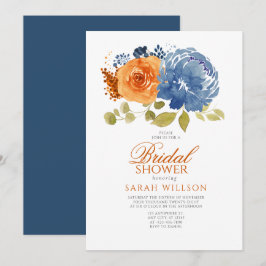 Convite chá de panela Floral Laranja marinho Azul Queimado