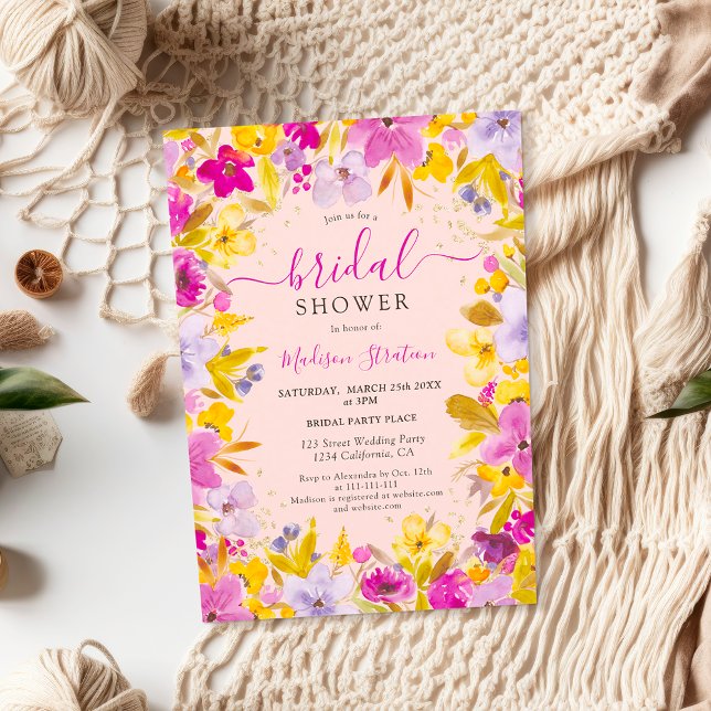 Convite Chá de panela floral lavanda roxo moderno de Boho (Boho modern purple lavender floral bridal shower invitation)