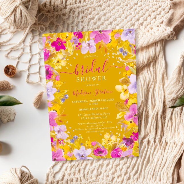 Convite Chá de panela floral lavanda roxo moderno de Boho (Boho modern purple lavender floral bridal shower invitation)