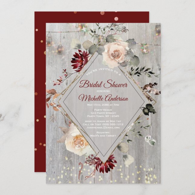 Convite Chá de panela Floral Mason Jar Lights (Frente/Verso)