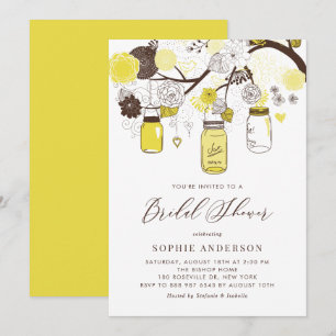 Convite Chá de panela Floral Mason Jars Amarelo