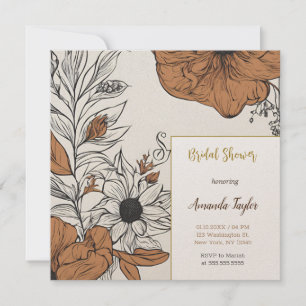 Convite Chá de panela Floral Minimalista de Caligrafia