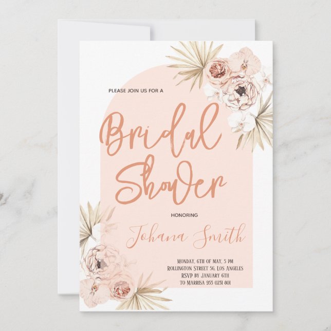Convite Chá de panela Floral Moderno Boho Arch (Frente)