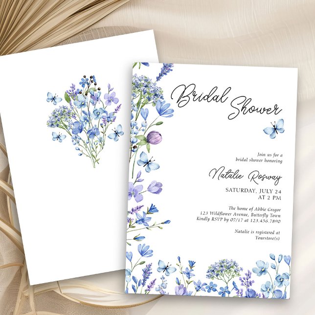 Convite Chá de panela Floral Moderno de Flor Selvagem Azul (Floral Bridal Shower invitation from my Blue Wildflower Bridal Shower Collection )