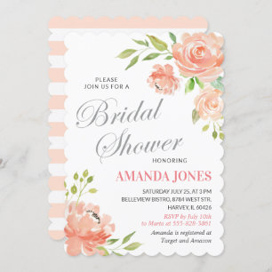 Convite Chá de panela Floral Moderno de Peach Peony Elegan