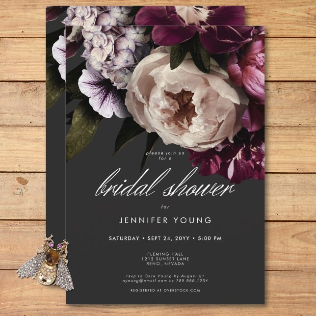 Convite Chá de panela Floral Moderno de Peonies Cream (Modern Burgundy Cream Peonies Floral Bridal Shower Invitation)