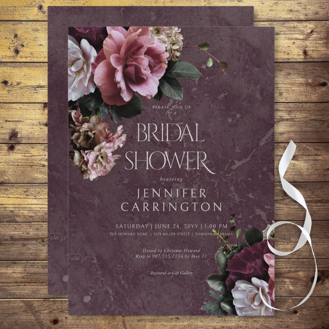 Convite Chá de panela Floral Moderno Maroon e Rosa (Maroon & Pink Floral Modern Bridal Shower Invitation)