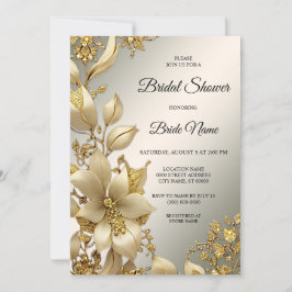 Convite Chá de panela Floral ouro