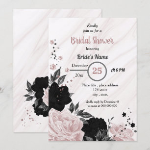 Convite Chá de panela floral preto e rosa