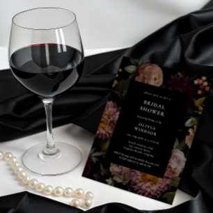 Convite Chá de panela Floral Preto-Gótico Escuro e Moody