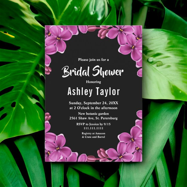 Convite Chá de panela Floral Preto Romântico Orquídeo Roxo (Criador carregado)